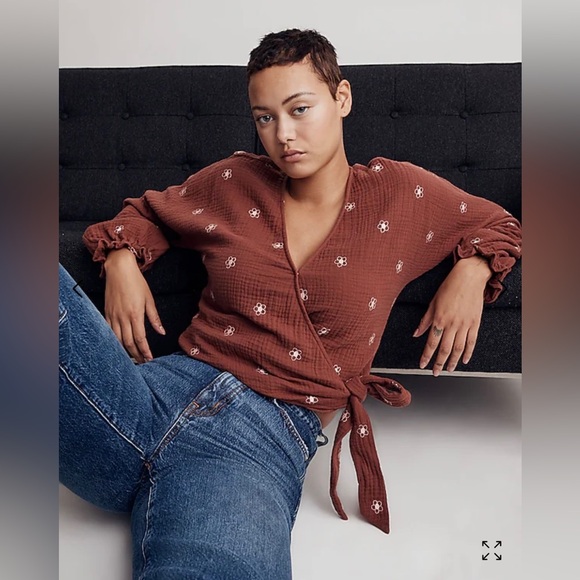 NWT Madewell Mahogany Lightspun Maira Wrap Top - Picture 4 of 10